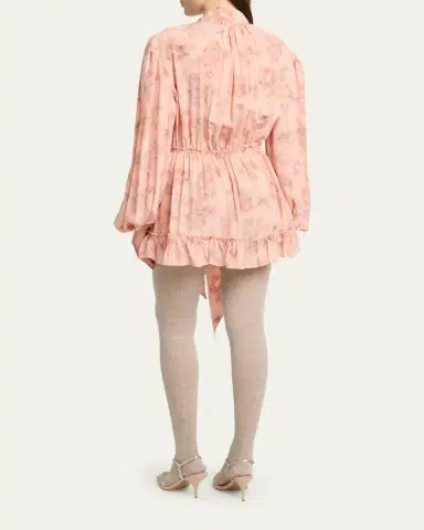 Chloé Long-Sleeve Bouquet Print Silk Dress | Thumbnail 3 Chloé Long-Sleeve Bouquet Print Silk Dress | Thumbnail 3