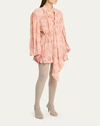 Chloé Long-Sleeve Bouquet Print Silk Dress | Thumbnail 4 Chloé Long-Sleeve Bouquet Print Silk Dress | Thumbnail 4