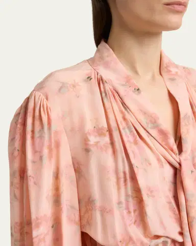 Chloé Long-Sleeve Bouquet Print Silk Dress | Thumbnail 5 Chloé Long-Sleeve Bouquet Print Silk Dress | Thumbnail 5