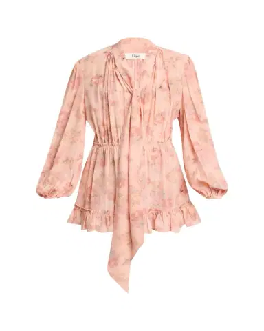 Chloé Long-Sleeve Bouquet Print Silk Dress | Thumbnail 1 Chloé Long-Sleeve Bouquet Print Silk Dress | Thumbnail 1