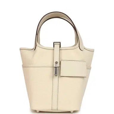 HERMÈS Hermes Picotin Cargo 18 Nata Swift and Toile Canvas Palladium Hardware | Thumbnail 1 HERMÈS Hermes Picotin Cargo 18 Nata Swift and Toile Canvas Palladium Hardware | Thumbnail 1