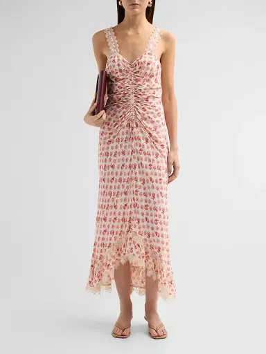 Cinq à Sept Women's Stevie Ikat Roses Midi-Dress - Gardenia Multi | Thumbnail 2 Cinq à Sept Women's Stevie Ikat Roses Midi-Dress - Gardenia Multi | Thumbnail 2
