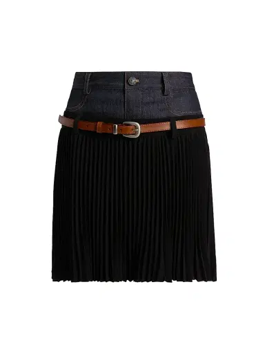 Cinq à Sept Women's Dionne Mixed-Media Belted Mini Skirt | Thumbnail 1 Cinq à Sept Women's Dionne Mixed-Media Belted Mini Skirt | Thumbnail 1