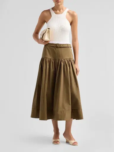 Cinq à Sept Women's Peri Belted Midi Skirt - Dark Olive White - Size 16 | Thumbnail 2 Cinq à Sept Women's Peri Belted Midi Skirt - Dark Olive White - Size 16 | Thumbnail 2