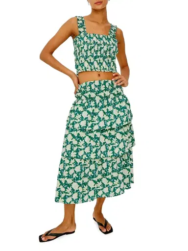 RAILS Women's Belle Floral Cotton Midi Skirt - Green Mayflower | Thumbnail 2 RAILS Women's Belle Floral Cotton Midi Skirt - Green Mayflower | Thumbnail 2