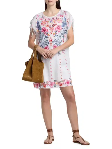 Johnny Was Women's Floral-Embroidered Shift Minidress - White | Thumbnail 2 Johnny Was Women's Floral-Embroidered Shift Minidress - White | Thumbnail 2