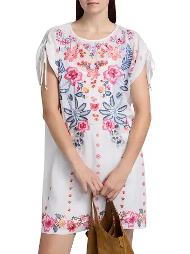 Johnny Was Women's Floral-Embroidered Shift Minidress - White | Thumbnail 3 Johnny Was Women's Floral-Embroidered Shift Minidress - White | Thumbnail 3