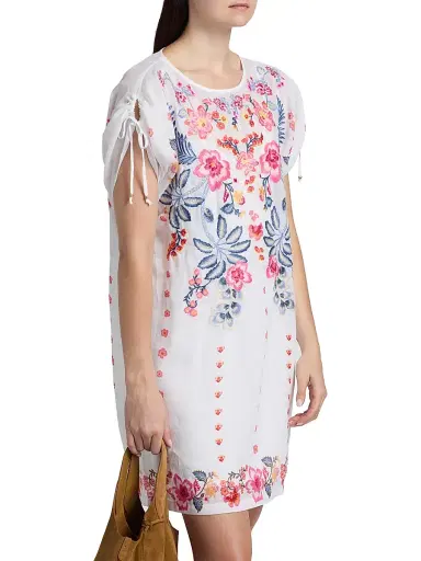 Johnny Was Women's Floral-Embroidered Shift Minidress - White | Thumbnail 4 Johnny Was Women's Floral-Embroidered Shift Minidress - White | Thumbnail 4