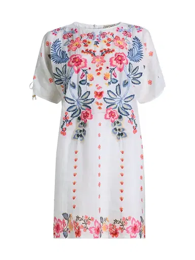 Johnny Was Women's Floral-Embroidered Shift Minidress - White | Thumbnail 1 Johnny Was Women's Floral-Embroidered Shift Minidress - White | Thumbnail 1
