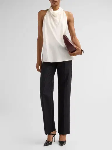 Alexander McQueen Women's Pinstripe Wool-Mohair Trousers - Navy Mel | Thumbnail 2 Alexander McQueen Women's Pinstripe Wool-Mohair Trousers - Navy Mel | Thumbnail 2