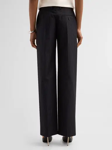 Alexander McQueen Women's Pinstripe Wool-Mohair Trousers - Navy Mel | Thumbnail 3 Alexander McQueen Women's Pinstripe Wool-Mohair Trousers - Navy Mel | Thumbnail 3