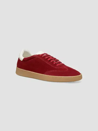 Stuart Weitzman Men's Banner Low-Top Suede Sneakers - Maroon White Bianco | Thumbnail 2 Stuart Weitzman Men's Banner Low-Top Suede Sneakers - Maroon White Bianco | Thumbnail 2