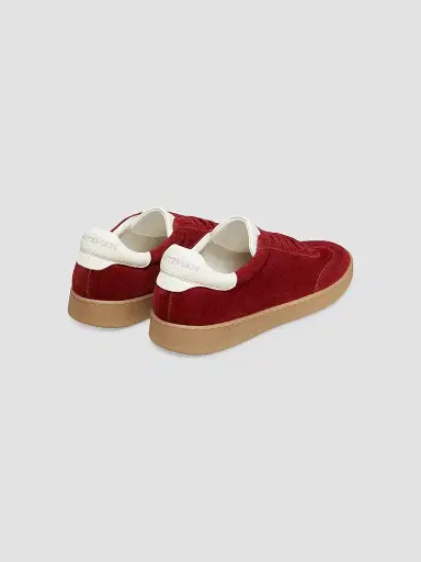 Stuart Weitzman Men's Banner Low-Top Suede Sneakers - Maroon White Bianco | Thumbnail 3 Stuart Weitzman Men's Banner Low-Top Suede Sneakers - Maroon White Bianco | Thumbnail 3