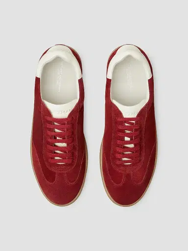 Stuart Weitzman Men's Banner Low-Top Suede Sneakers - Maroon White Bianco | Thumbnail 4 Stuart Weitzman Men's Banner Low-Top Suede Sneakers - Maroon White Bianco | Thumbnail 4
