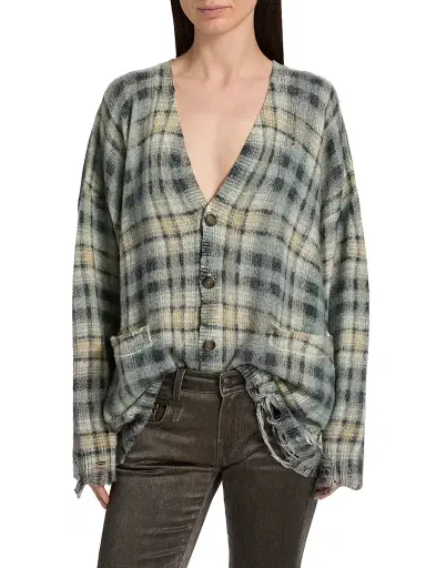 R13 Women's Plaid Wool-Cashmere Oversized Cardigan - Grey Black Plaid - Size XXS | Thumbnail 3 R13 Women's Plaid Wool-Cashmere Oversized Cardigan - Grey Black Plaid - Size XXS | Thumbnail 3