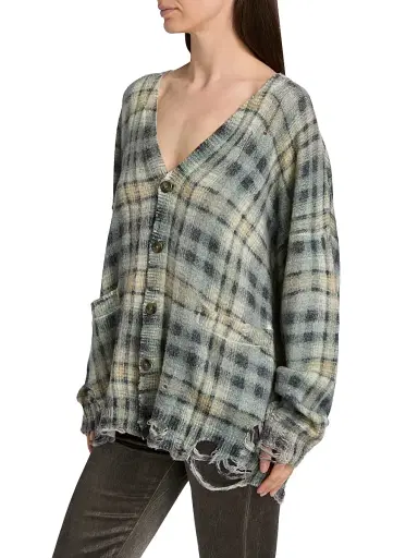 R13 Women's Plaid Wool-Cashmere Oversized Cardigan - Grey Black Plaid - Size XXS | Thumbnail 4 R13 Women's Plaid Wool-Cashmere Oversized Cardigan - Grey Black Plaid - Size XXS | Thumbnail 4