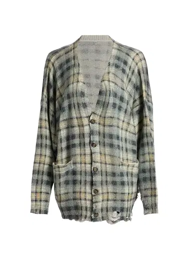 R13 Women's Plaid Wool-Cashmere Oversized Cardigan - Grey Black Plaid - Size XXS | Thumbnail 1 R13 Women's Plaid Wool-Cashmere Oversized Cardigan - Grey Black Plaid - Size XXS | Thumbnail 1