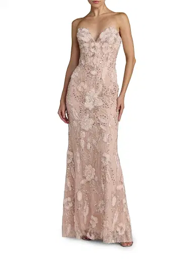 Mac Duggal Women's Floral Embellished Mesh Strapless Column Gown - Porcelain - Size 12 | Thumbnail 1 Mac Duggal Women's Floral Embellished Mesh Strapless Column Gown - Porcelain - Size 12 | Thumbnail 1