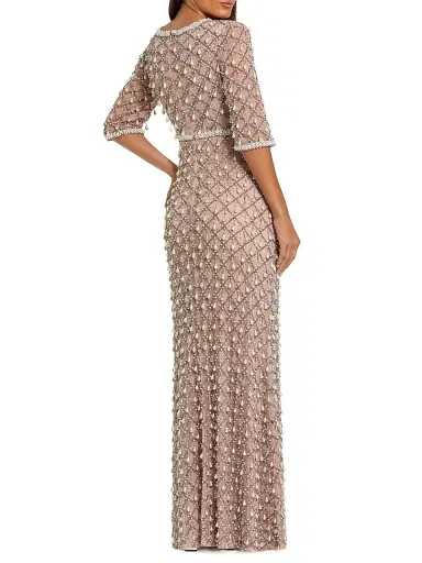 Mac Duggal Women's Petite Embellished Mesh Gown - Light Rose Petite 14 | Thumbnail 2 Mac Duggal Women's Petite Embellished Mesh Gown - Light Rose Petite 14 | Thumbnail 2