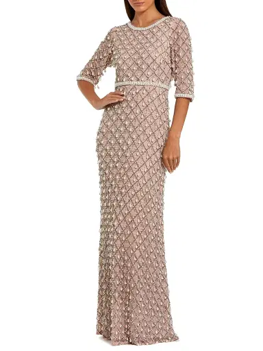 Mac Duggal Women's Petite Embellished Mesh Gown - Light Rose Petite 14 | Thumbnail 1 Mac Duggal Women's Petite Embellished Mesh Gown - Light Rose Petite 14 | Thumbnail 1
