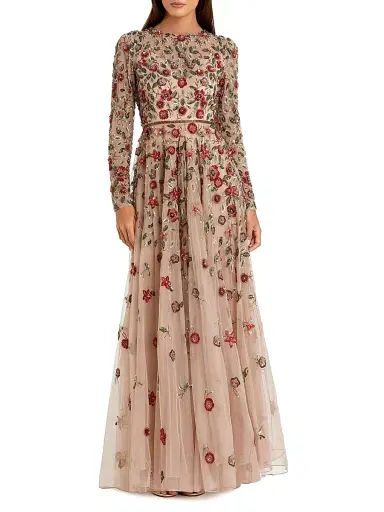 Mac Duggal Women's Petite Embellished Tulle Fit & Flare Gown - Antique Rose Petite 14 | Thumbnail 1 Mac Duggal Women's Petite Embellished Tulle Fit & Flare Gown - Antique Rose Petite 14 | Thumbnail 1