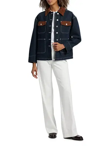 3.1 Phillip Lim Women's Contrast Corduroy-Trim Denim Chore Jacket - Dark Indigo - Size Large | Thumbnail 2 3.1 Phillip Lim Women's Contrast Corduroy-Trim Denim Chore Jacket - Dark Indigo - Size Large | Thumbnail 2