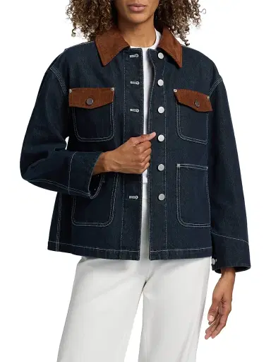 3.1 Phillip Lim Women's Contrast Corduroy-Trim Denim Chore Jacket - Dark Indigo - Size Large | Thumbnail 3 3.1 Phillip Lim Women's Contrast Corduroy-Trim Denim Chore Jacket - Dark Indigo - Size Large | Thumbnail 3