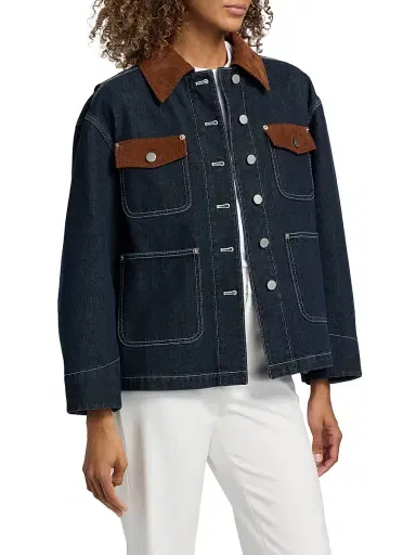 3.1 Phillip Lim Women's Contrast Corduroy-Trim Denim Chore Jacket - Dark Indigo - Size Large | Thumbnail 4 3.1 Phillip Lim Women's Contrast Corduroy-Trim Denim Chore Jacket - Dark Indigo - Size Large | Thumbnail 4