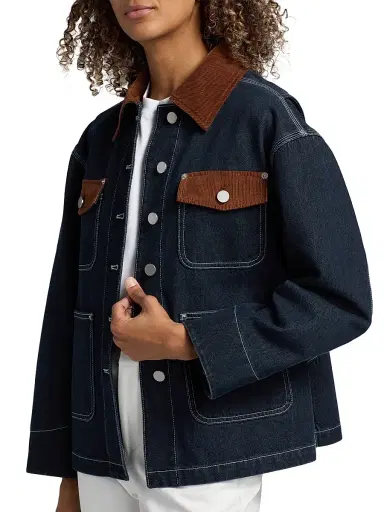 3.1 Phillip Lim Women's Contrast Corduroy-Trim Denim Chore Jacket - Dark Indigo - Size Large | Thumbnail 6 3.1 Phillip Lim Women's Contrast Corduroy-Trim Denim Chore Jacket - Dark Indigo - Size Large | Thumbnail 6