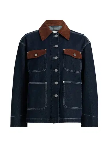 3.1 Phillip Lim Women's Contrast Corduroy-Trim Denim Chore Jacket - Dark Indigo - Size Large | Thumbnail 1 3.1 Phillip Lim Women's Contrast Corduroy-Trim Denim Chore Jacket - Dark Indigo - Size Large | Thumbnail 1