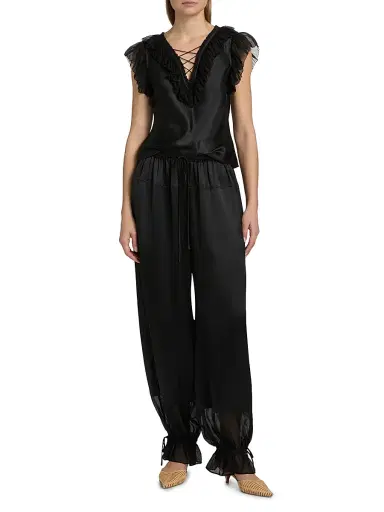 Ulla Johnson Women's Ilyana Ruffled Silk Top - Noir | Thumbnail 2 Ulla Johnson Women's Ilyana Ruffled Silk Top - Noir | Thumbnail 2