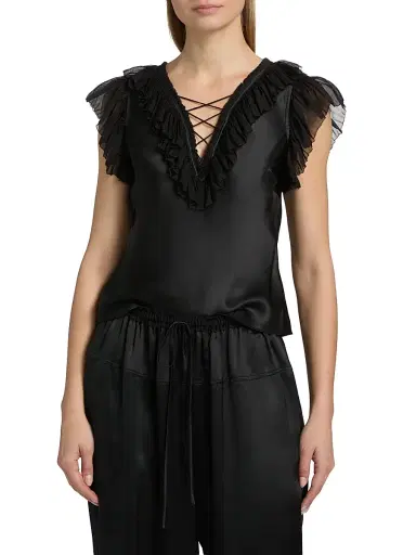 Ulla Johnson Women's Ilyana Ruffled Silk Top - Noir | Thumbnail 3 Ulla Johnson Women's Ilyana Ruffled Silk Top - Noir | Thumbnail 3