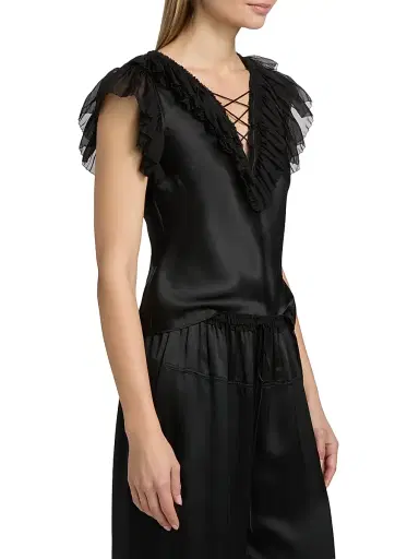 Ulla Johnson Women's Ilyana Ruffled Silk Top - Noir | Thumbnail 4 Ulla Johnson Women's Ilyana Ruffled Silk Top - Noir | Thumbnail 4