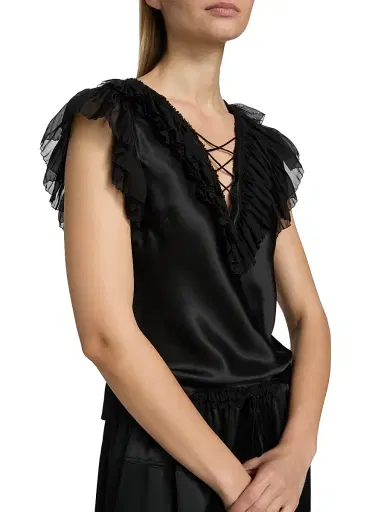 Ulla Johnson Women's Ilyana Ruffled Silk Top - Noir | Thumbnail 6 Ulla Johnson Women's Ilyana Ruffled Silk Top - Noir | Thumbnail 6