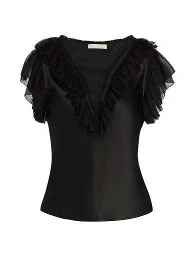 Ulla Johnson Women's Ilyana Ruffled Silk Top - Noir | Thumbnail 1 Ulla Johnson Women's Ilyana Ruffled Silk Top - Noir | Thumbnail 1