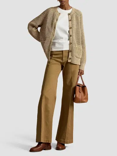 Polo Ralph Lauren Women's Raglan-Sleeve Cotton Cardigan - Tan Heather | Thumbnail 2 Polo Ralph Lauren Women's Raglan-Sleeve Cotton Cardigan - Tan Heather | Thumbnail 2