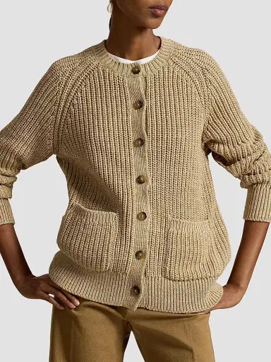 Polo Ralph Lauren Women's Raglan-Sleeve Cotton Cardigan - Tan Heather | Thumbnail 4 Polo Ralph Lauren Women's Raglan-Sleeve Cotton Cardigan - Tan Heather | Thumbnail 4