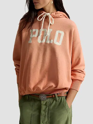 Polo Ralph Lauren Women's Logo Lightweight Fleece Hoodie - Pastel Coral | Thumbnail 4 Polo Ralph Lauren Women's Logo Lightweight Fleece Hoodie - Pastel Coral | Thumbnail 4
