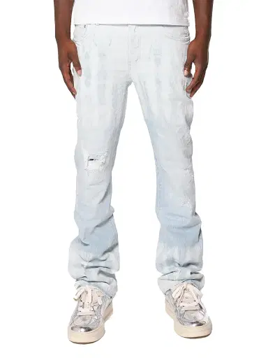 Purple Brand Men's Tie Dye Distressed Mid-Rise Flared Jeans - Super Light Indigo | Thumbnail 1 Purple Brand Men's Tie Dye Distressed Mid-Rise Flared Jeans - Super Light Indigo | Thumbnail 1