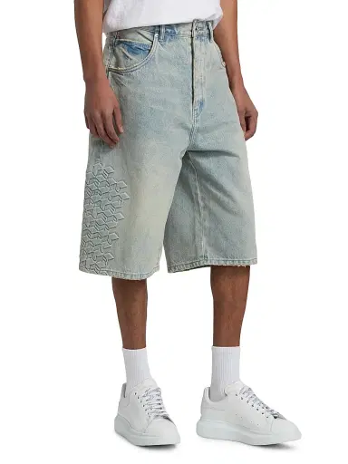 Purple Brand Men's Monogram Embossed Cotton Shorts | Thumbnail 4 Purple Brand Men's Monogram Embossed Cotton Shorts | Thumbnail 4
