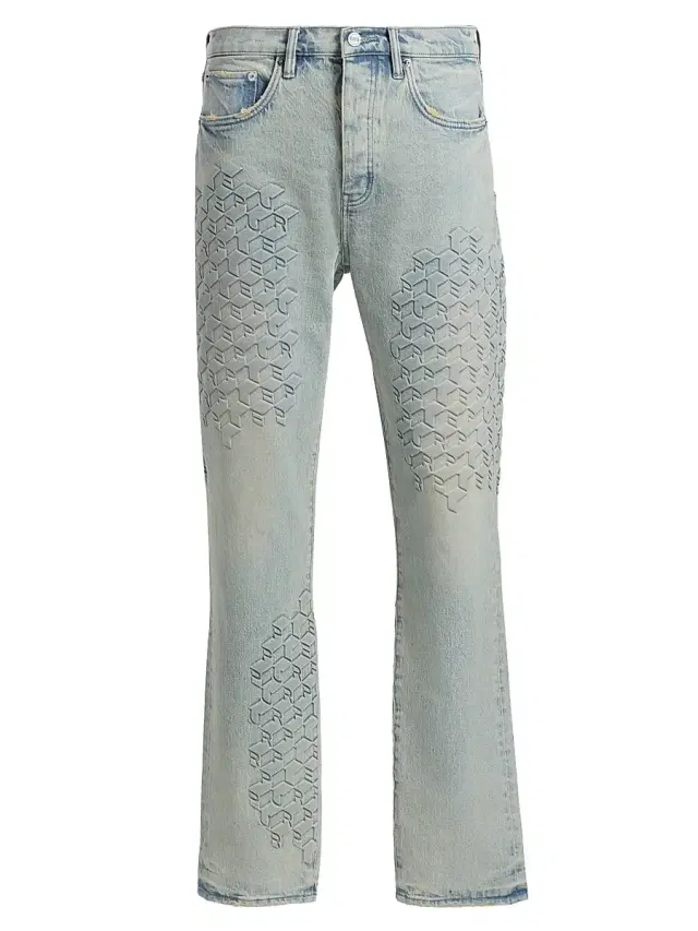 Men's Monogram Embossed Slim Straight Jeans - Light Indigo Men's Monogram Embossed Slim Straight Jeans - Light Indigo