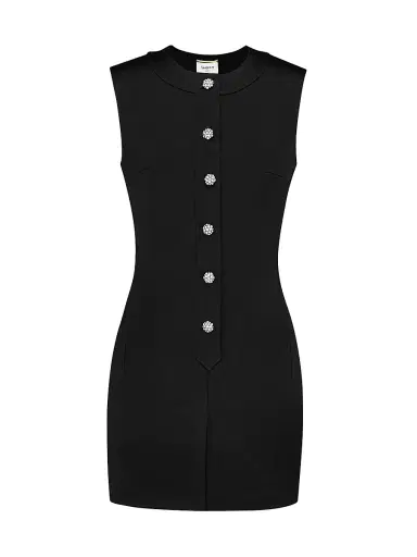 Saint Laurent Women's Crystal Button Mini Dress in Brocade - Noir | Thumbnail 1 Saint Laurent Women's Crystal Button Mini Dress in Brocade - Noir | Thumbnail 1