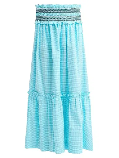 Ganni Women's Check Cotton Smock Waist Skirt - Blue Curacao | Thumbnail 1 Ganni Women's Check Cotton Smock Waist Skirt - Blue Curacao | Thumbnail 1