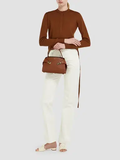 FERRAGAMO Women's Hug Extra-Small Leather Shoulder Bag - New Cognac | Thumbnail 8 FERRAGAMO Women's Hug Extra-Small Leather Shoulder Bag - New Cognac | Thumbnail 8