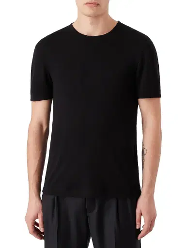 Giorgio Armani Men's Cashmere Jersey Short-Sleeve T-Shirt - Nero - Size 36 | Thumbnail 3 Giorgio Armani Men's Cashmere Jersey Short-Sleeve T-Shirt - Nero - Size 36 | Thumbnail 3