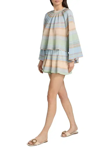 Zimmermann Women's Indra Striped Bell-Sleeve Knit Top - Blue Multi | Thumbnail 2 Zimmermann Women's Indra Striped Bell-Sleeve Knit Top - Blue Multi | Thumbnail 2