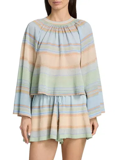 Zimmermann Women's Indra Striped Bell-Sleeve Knit Top - Blue Multi | Thumbnail 3 Zimmermann Women's Indra Striped Bell-Sleeve Knit Top - Blue Multi | Thumbnail 3