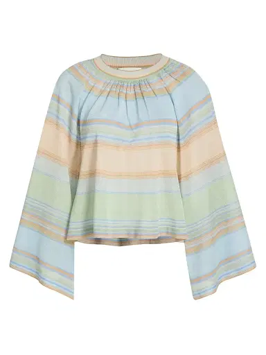 Zimmermann Women's Indra Striped Bell-Sleeve Knit Top - Blue Multi | Thumbnail 1 Zimmermann Women's Indra Striped Bell-Sleeve Knit Top - Blue Multi | Thumbnail 1