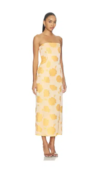 Milkwhite Floral Strapless Midi Dress | Thumbnail 2 Milkwhite Floral Strapless Midi Dress | Thumbnail 2