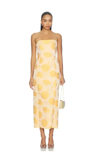 Milkwhite Floral Strapless Midi Dress | Thumbnail 1 Milkwhite Floral Strapless Midi Dress | Thumbnail 1